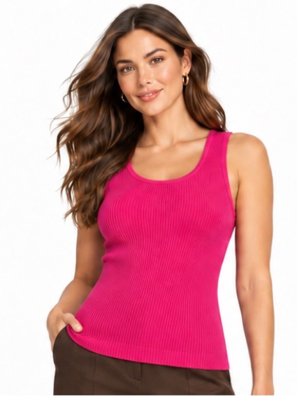 Bar III SZ S Fuchsia ribbed tank/Bust 30”-40”